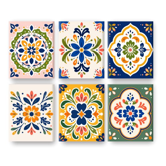 6 Mini Paintings - Folk Art Tiles Set