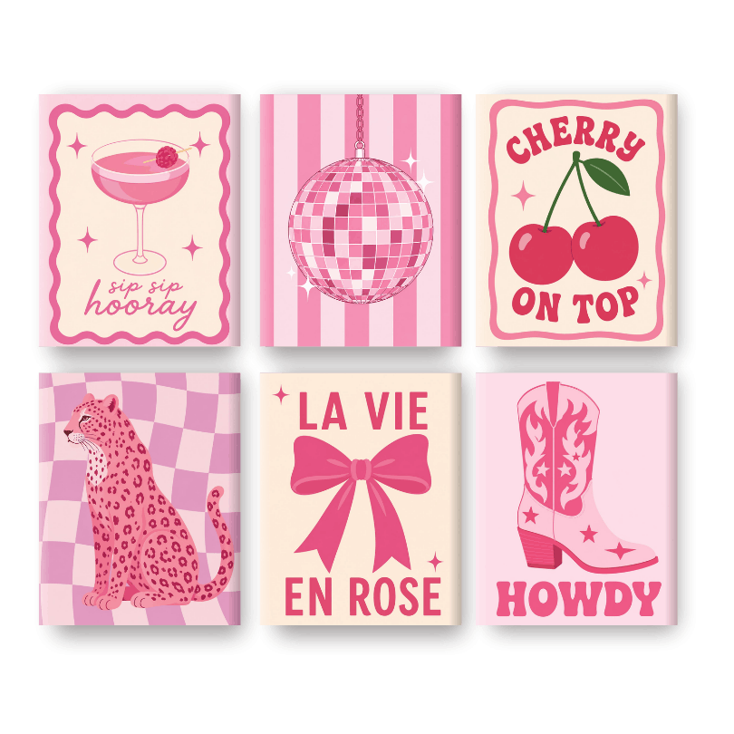 6 Mini Paintings - Pink Cowgirl Set