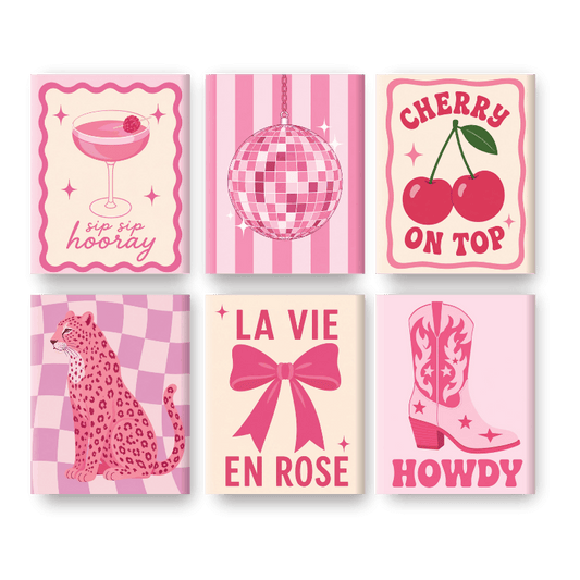 6 Mini Paintings - Pink Cowgirl Set