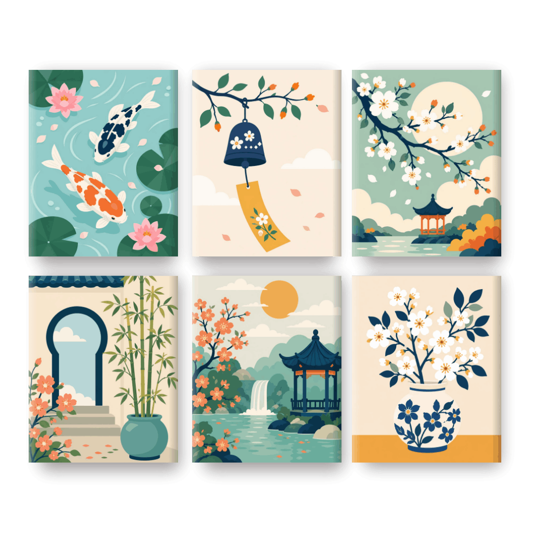 6 Mini Paintings - Zen Garden Set