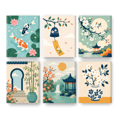 6 Mini Paintings - Zen Garden Set