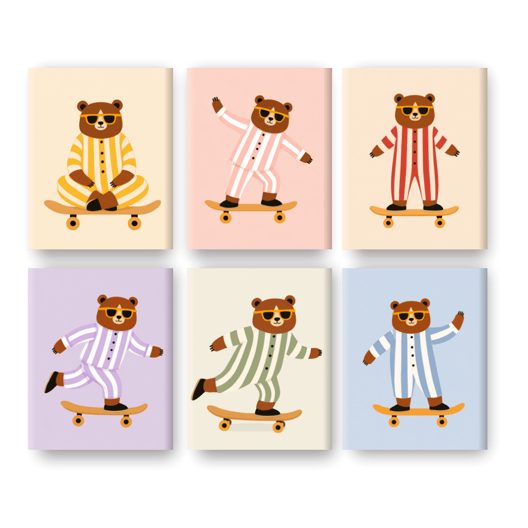 6 Mini Paintings - Skater Bears Set