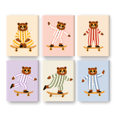 6 Mini Paintings - Skater Bears Set