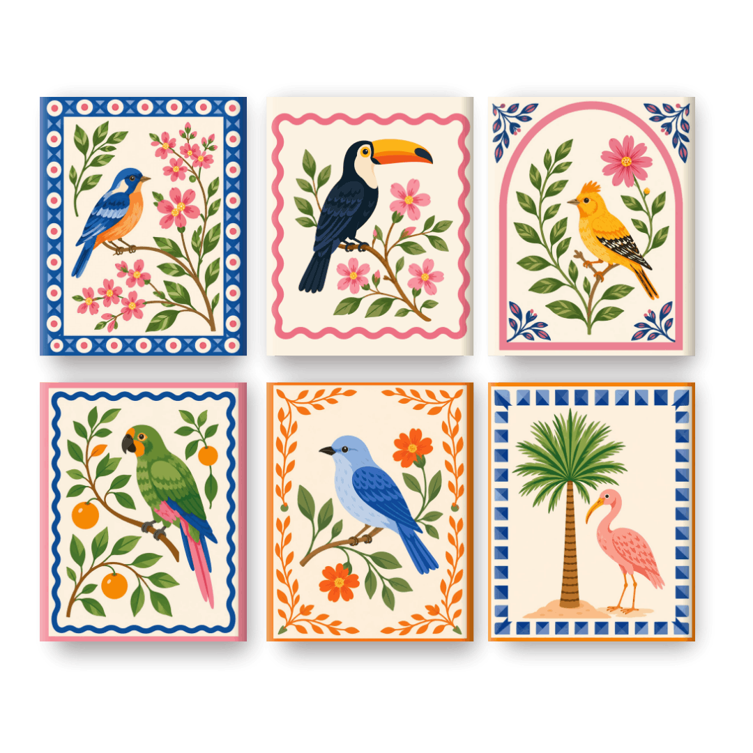6 Mini Paintings - Tropical Birds Set