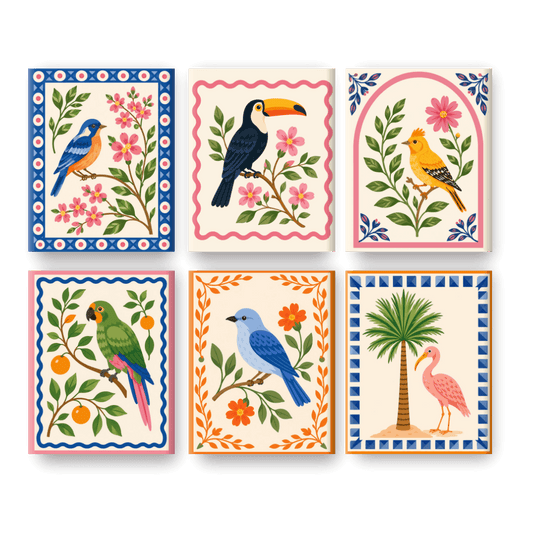 6 Mini Paintings - Tropical Birds Set