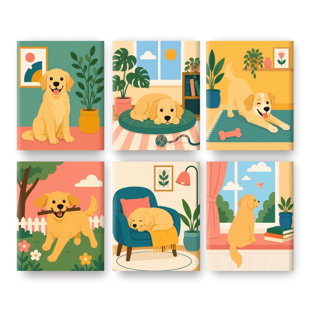 6 Mini Paintings - Cozy Dogs Set