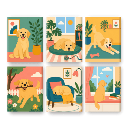 6 Mini Paintings - Cozy Dogs Set