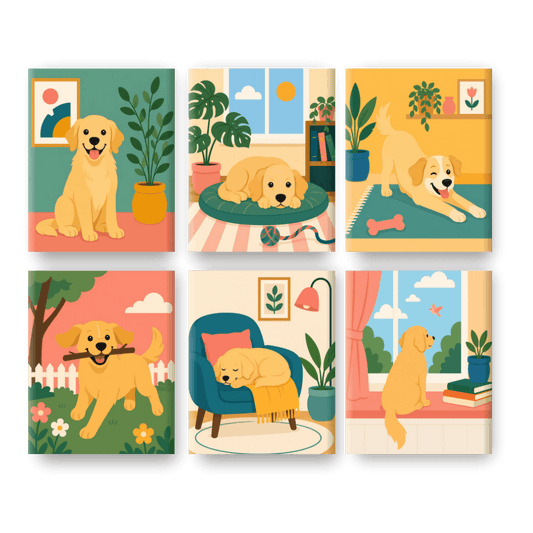6 Mini Paintings - Cozy Dogs Set