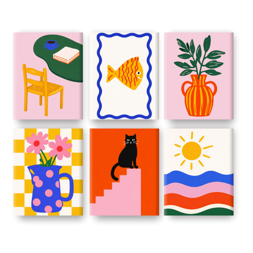 6 Mini Paintings - Modern Mediterranean Set