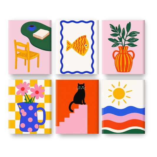 6 Mini Paintings - Modern Mediterranean Set