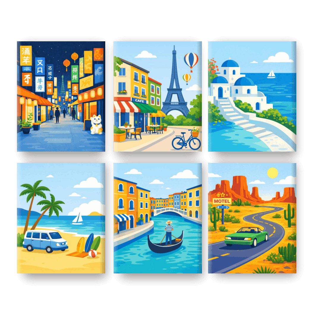 6 Mini Paintings - Travel Dreams Set