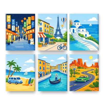 6 Mini Paintings - Travel Dreams Set