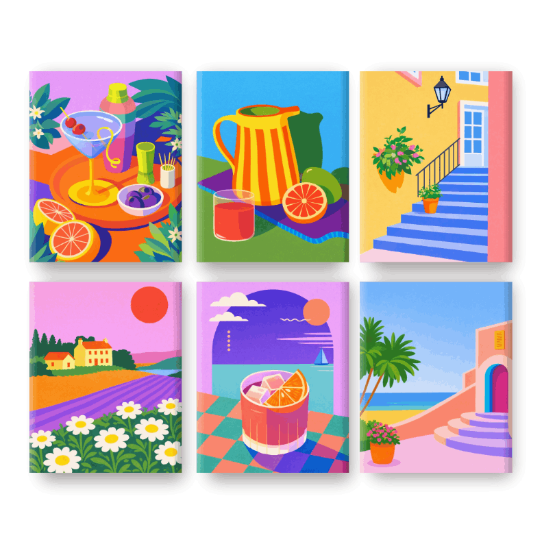 6 Mini Paintings - Vivid Summer Set