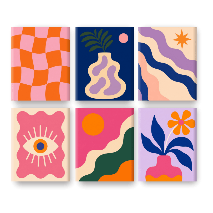 6 Mini Paintings - Funky Blooms Set