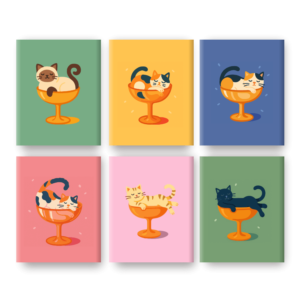 6 Mini Paintings - Cocktail Cats Set