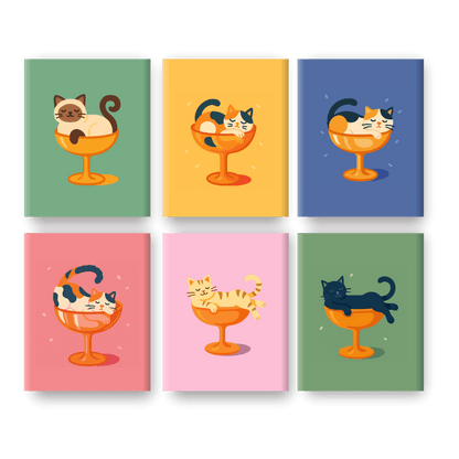 6 Mini Paintings - Cocktail Cats Set