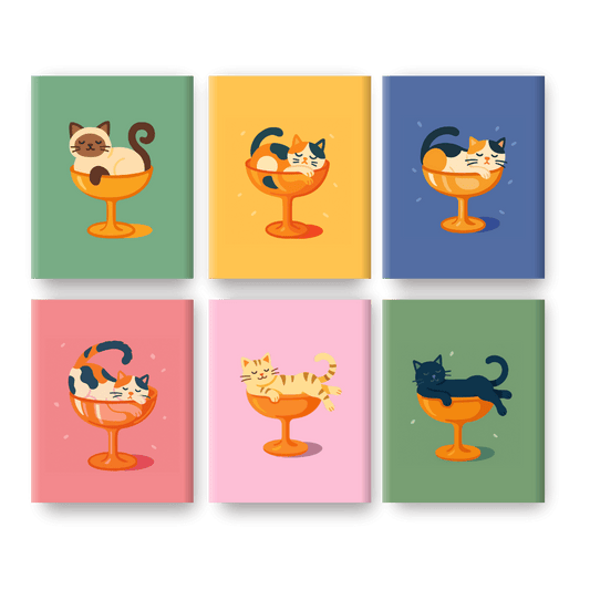 6 Mini Paintings - Cocktail Cats Set