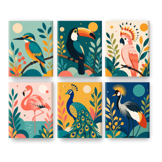 6 Mini Paintings - Exotic Birds Set