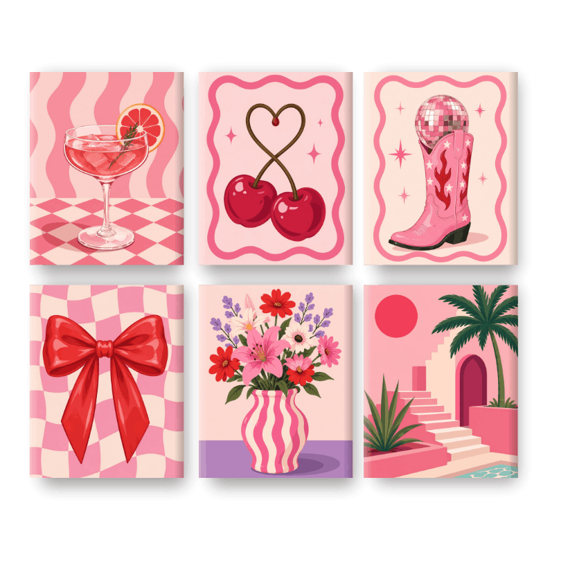 6 Mini Paintings - Pretty in Pink Set