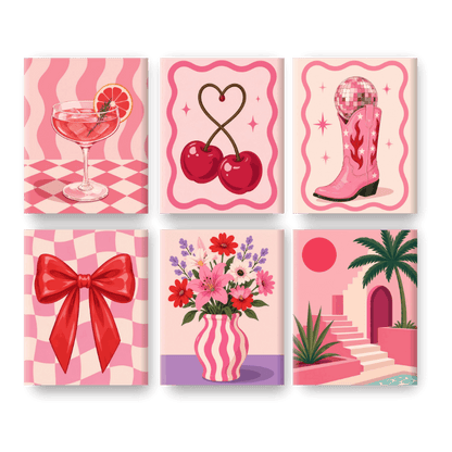6 Mini Paintings - Pretty in Pink Set