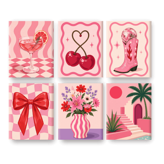 6 Mini Paintings - Pretty in Pink Set