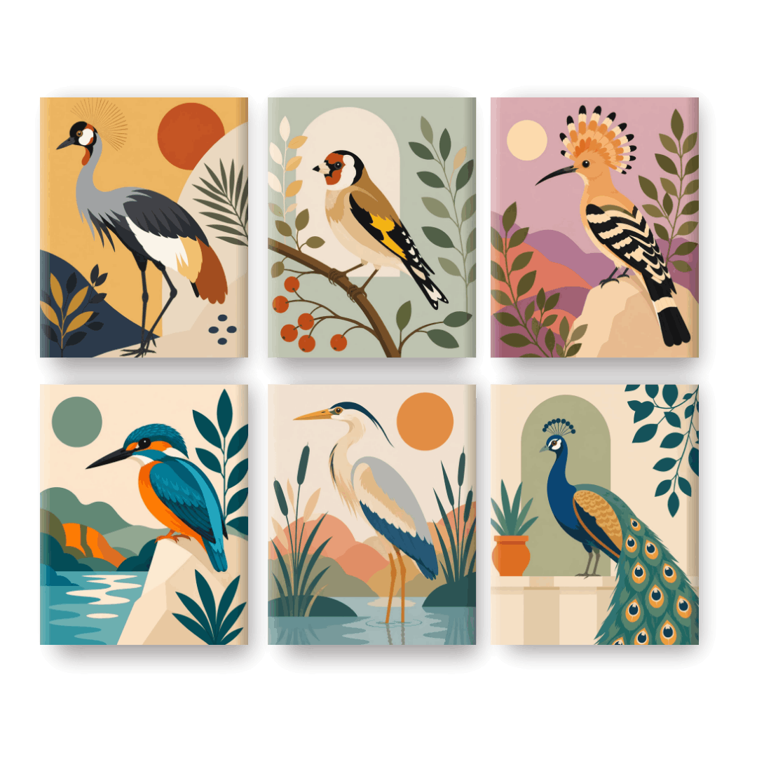 6 Mini Paintings - Majestic Birds Set