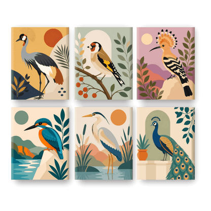 6 Mini Paintings - Majestic Birds Set