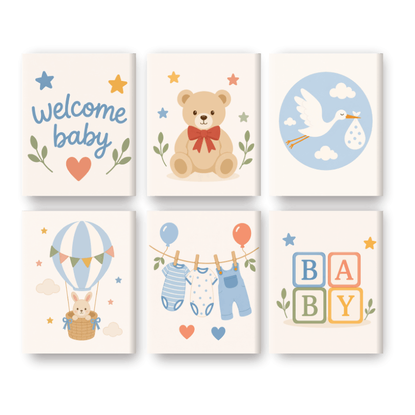 6 Mini Paintings - Welcome Baby Set