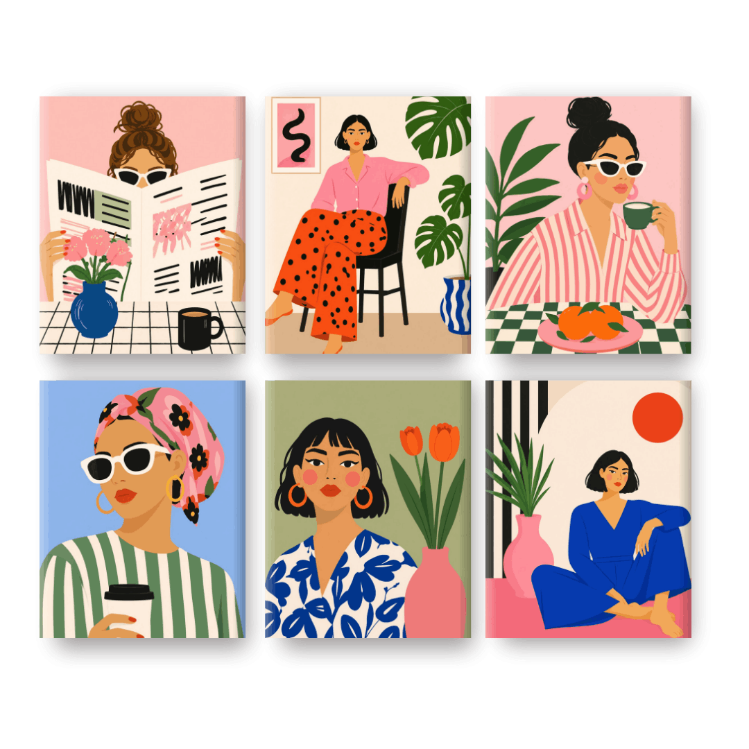 6 Mini Paintings -  Femme Forte Set