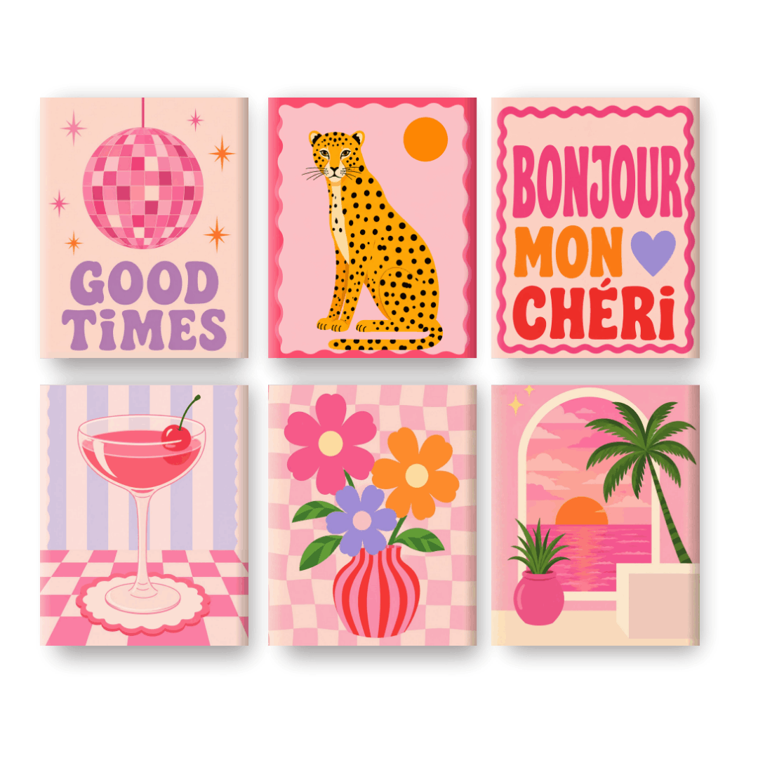 6 Mini Paintings - Bonjour Mon Chéri Set