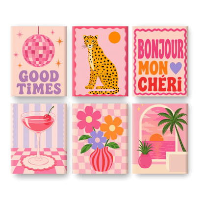 6 Mini Paintings - Bonjour Mon Chéri Set