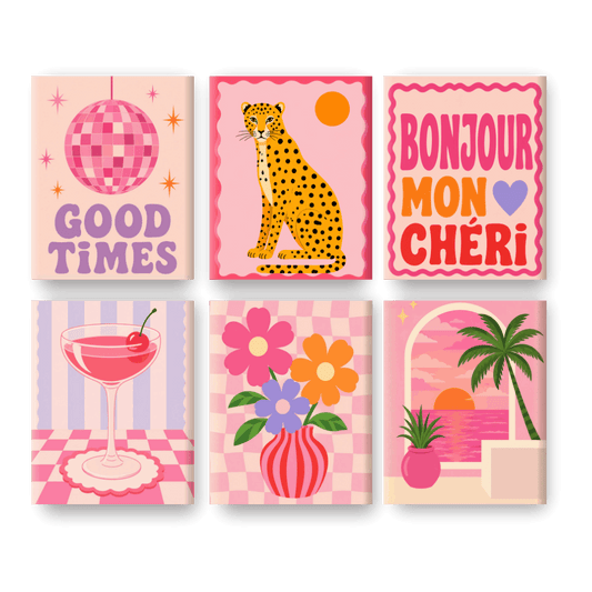 6 Mini Paintings - Bonjour Mon Chéri Set