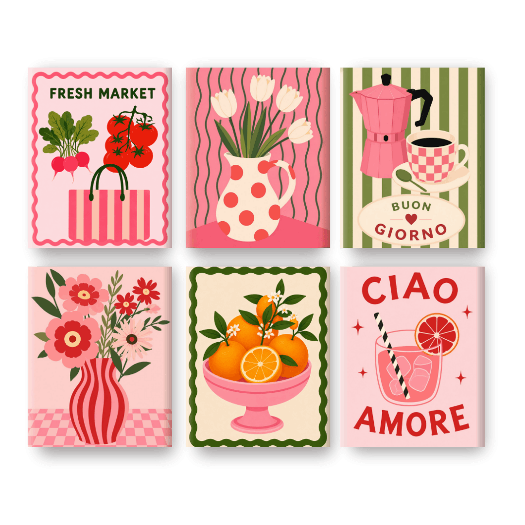 6 Mini Paintings - Pink Market Set