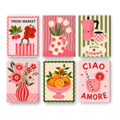 6 Mini Paintings - Pink Market Set