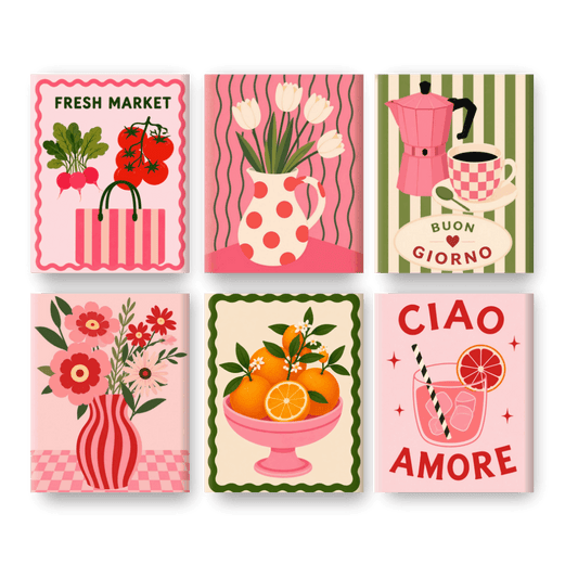 6 Mini Paintings - Pink Market Set