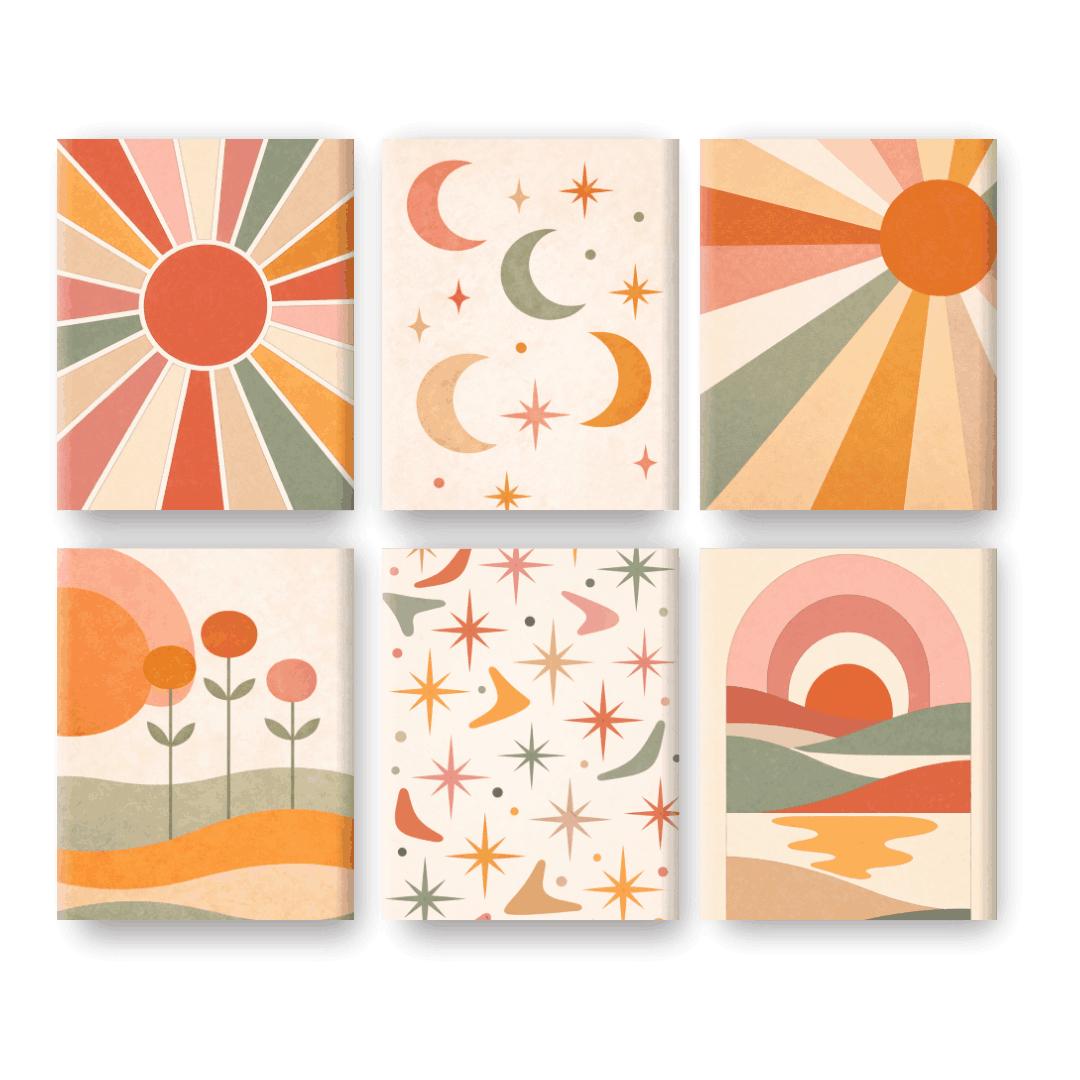 6 Mini Paintings - Boho Sunset Set