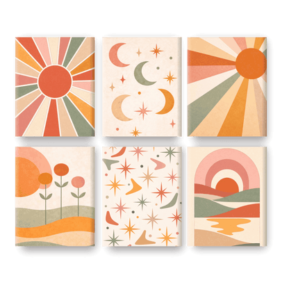 6 Mini Paintings - Boho Sunset Set