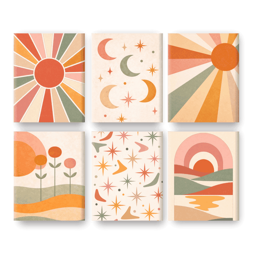 6 Mini Paintings - Boho Sunset Set