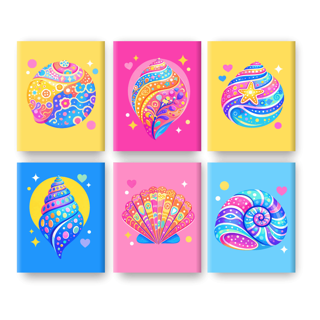 6 Mini Paintings - Colorful Seashells Set