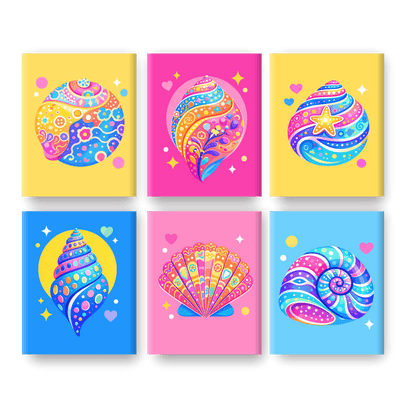 6 Mini Paintings - Colorful Seashells Set