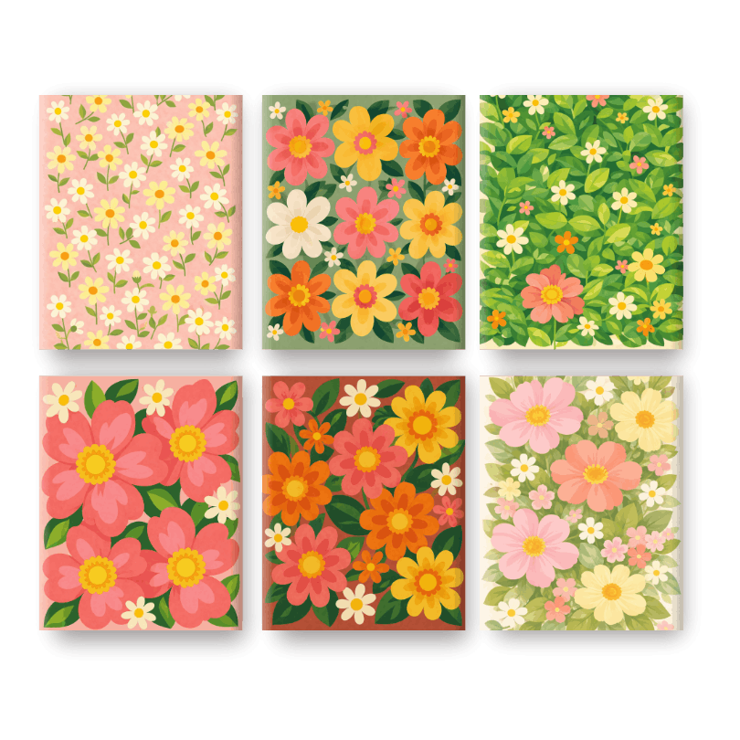 6 Mini Paintings - Vivid Flowers Set