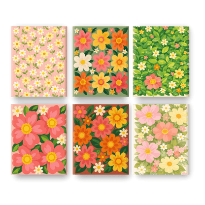 6 Mini Paintings - Vivid Flowers Set