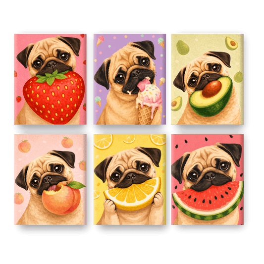 6 Mini Paintings - Dog & Fruit Set
