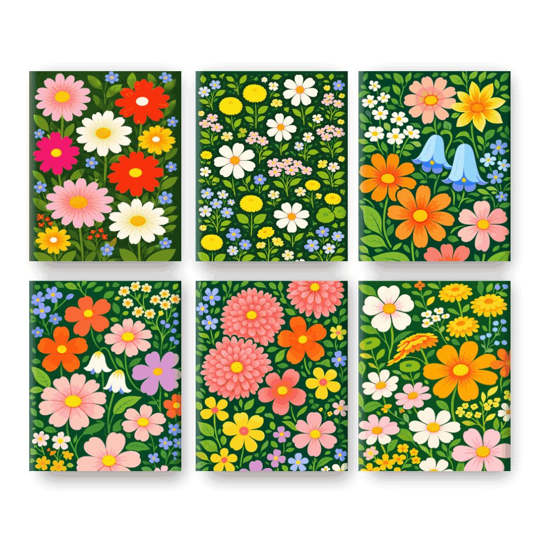 6 Mini Paintings - Flower Field Set