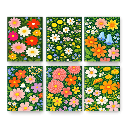 6 Mini Paintings - Flower Field Set