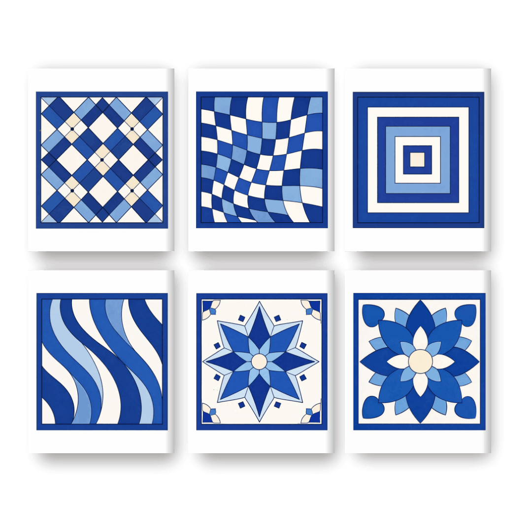 6 Mini Paintings -  Delft Blue Patterns Set