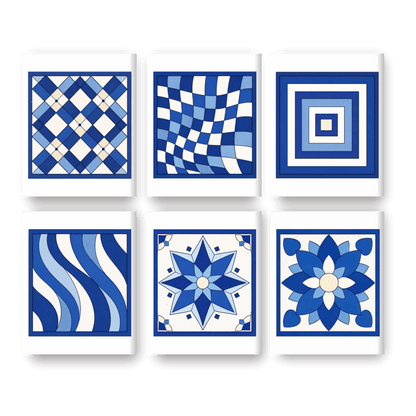 6 Mini Paintings -  Delft Blue Patterns Set