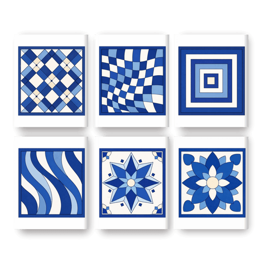 6 Mini Paintings -  Delft Blue Patterns Set