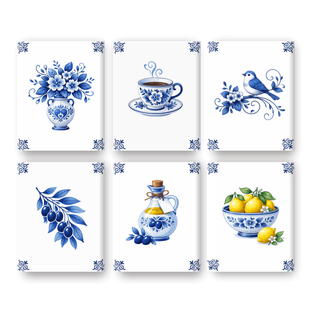 6 Mini Paintings - Delft Blue Set