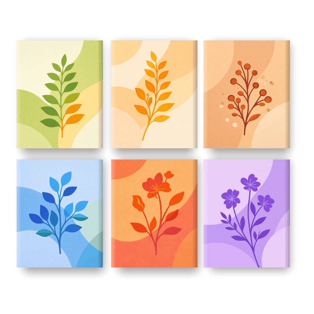 6 Mini Paintings - Colorful Plants Set